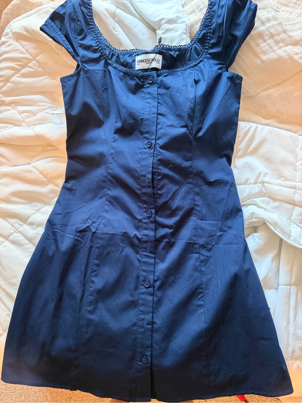 Princess Polly Navy Button-Front Square Neck Dress
